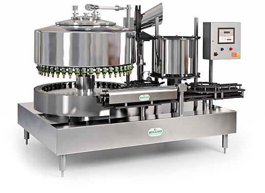 A monobloc filler, part of Filler Specialties Inc.'s line of gravity liquid filling machine systems.